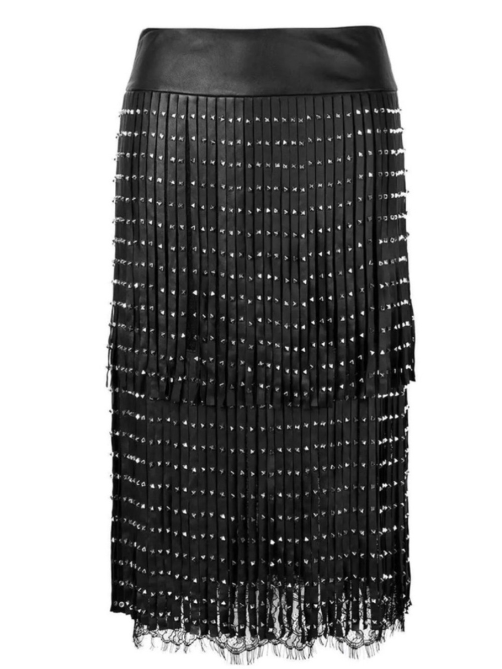 ALICE + OLIVIA Senna Studded Leather Fringe Skirt - Picture 5 of 13